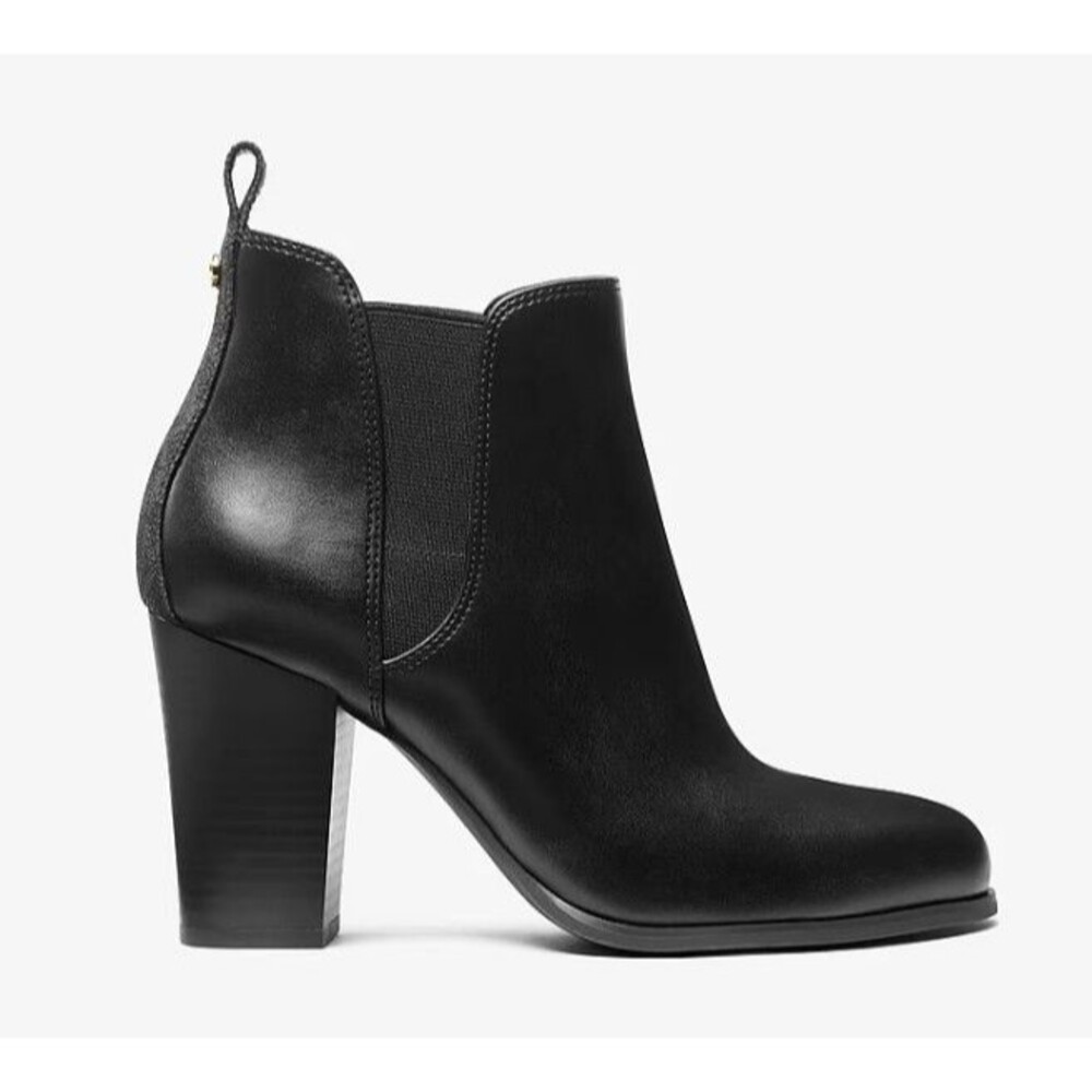 NIB-Michael Kors Evaline Heeled Booties Black Leather Ankle Boots Block Heel - 7
